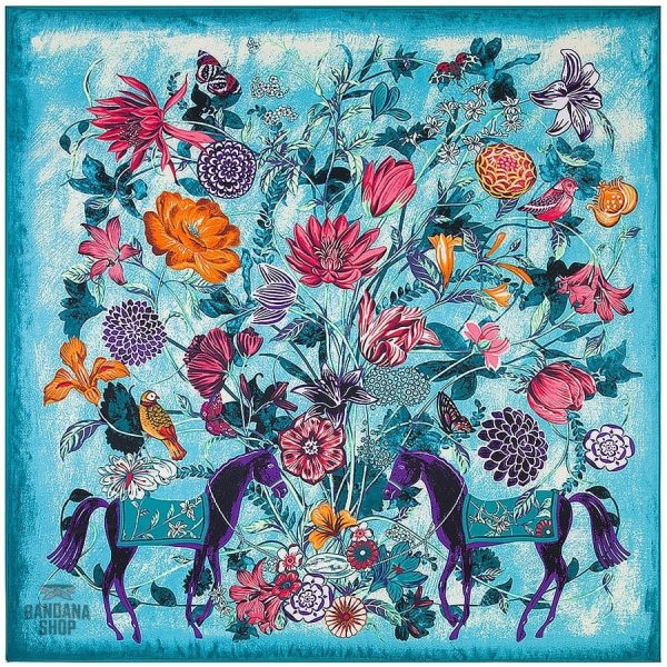 Bandana original avec chevaux et fleurs, pour tous les jours
