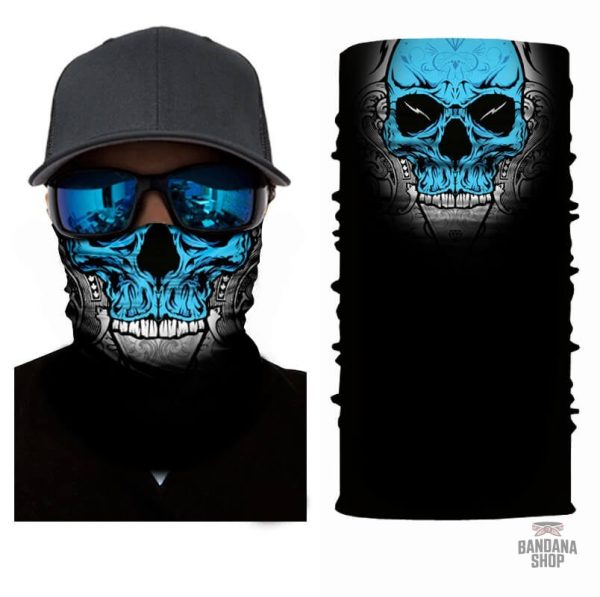 Bandana élastique avec motif crâne bleu