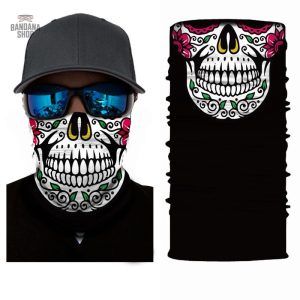 Bandana Élastique à motif Tête de Mort Fleurie