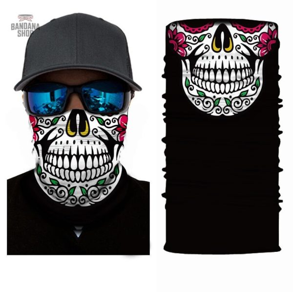 Bandana Élastique à motif Tête de Mort Fleurie