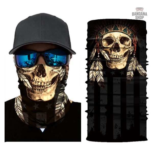 Bandana élastique avec motif tête de mort indien