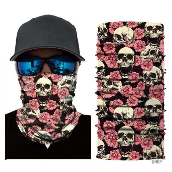 Bandana Élastique à Motif de Tête de Mort et Fleurs
