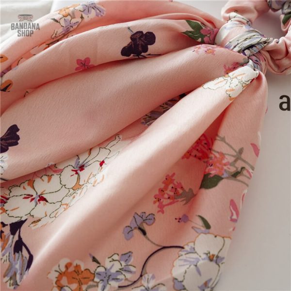 Accessoire cheveux chouchou rose avec foulard